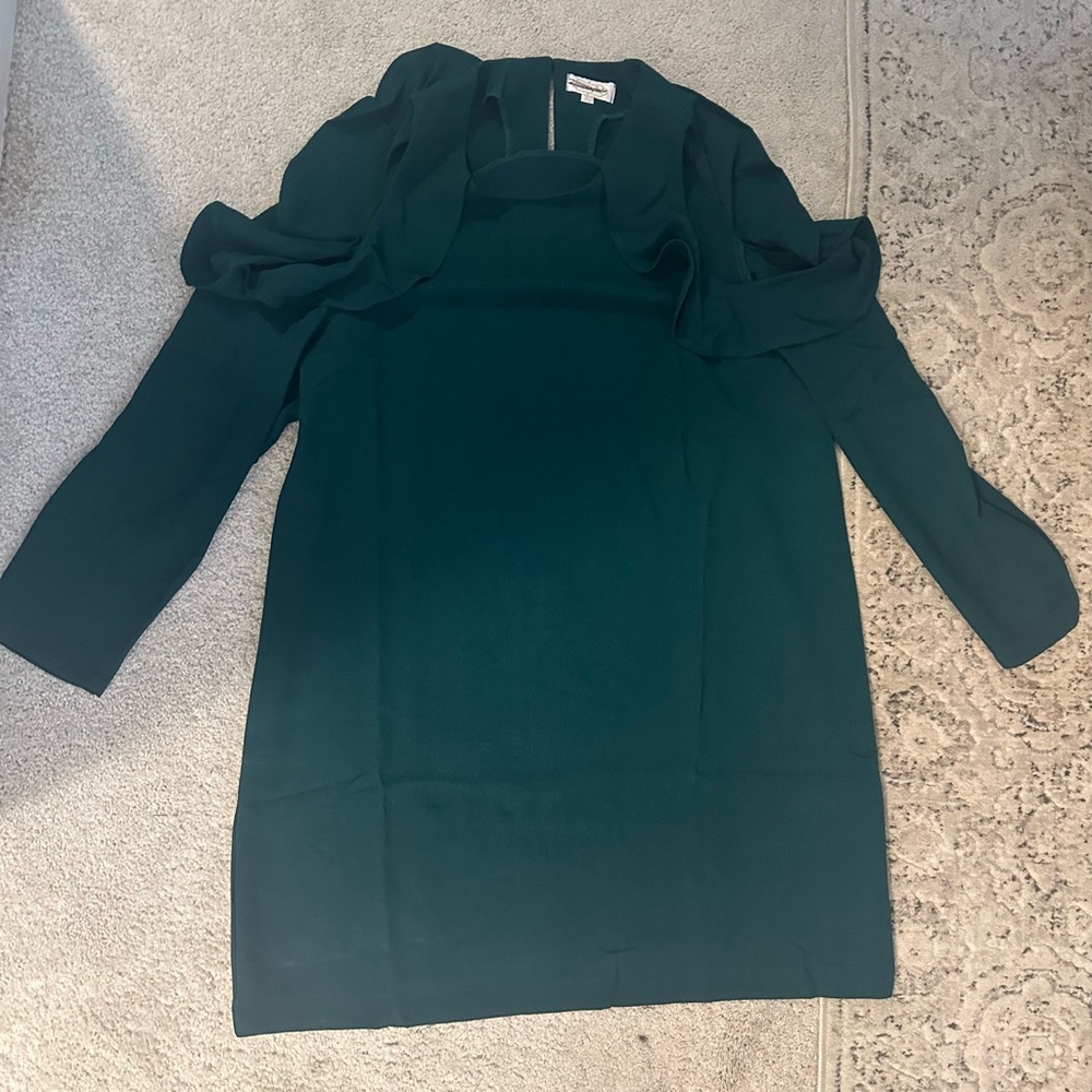 Never been worn Mudpie green shift dress with ruffle cutout shoulder detail; L